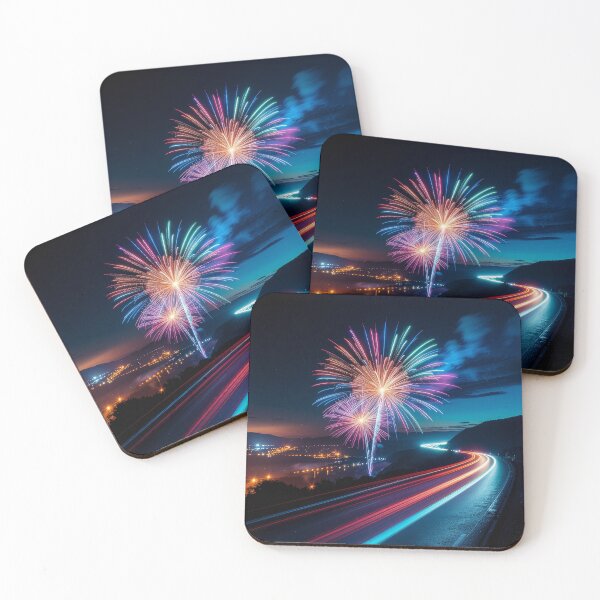 Item preview, Colorful and realistic fireworks, New Year's celebration, New Year's Eve art print designed and sold by angel-cat-22.