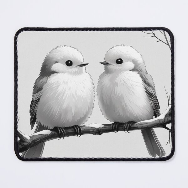 Item preview, Fluffy Shima Enaga Birds on a Winter Branch – Monochrome Art designed and sold by LEO'S CREATURE　れおずくりーちゃー.