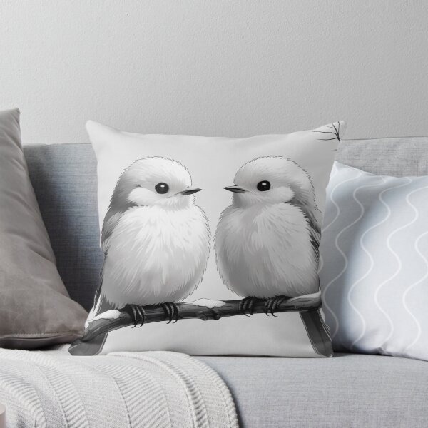 Item preview, Fluffy Shima Enaga Birds on a Winter Branch – Monochrome Art designed and sold by LEO'S CREATURE　れおずくりーちゃー.