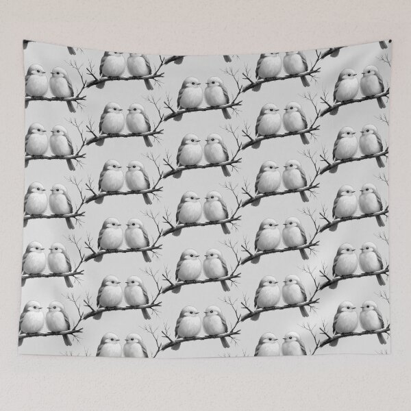 Item preview, Fluffy Shima Enaga Birds on a Winter Branch – Monochrome Art designed and sold by LEO'S CREATURE　れおずくりーちゃー.