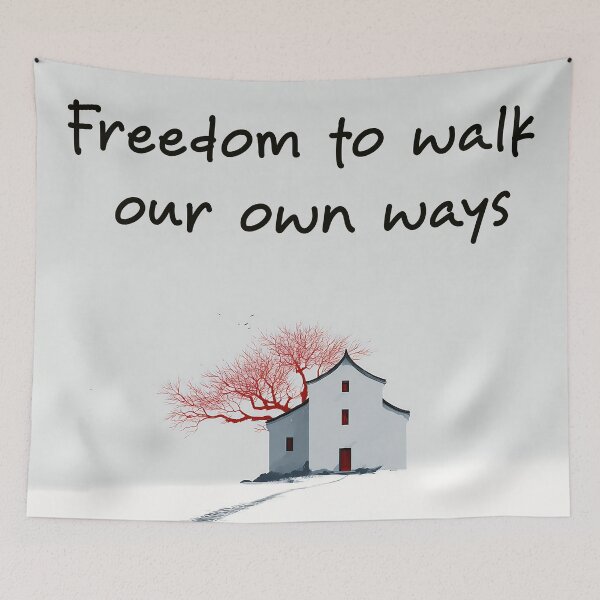 Item preview, Freedom to Walk Our Own Ways Sticker | Chinese Hut & Red Tree Path | Asian Landscape Quote| Activism & Justice Decal designed and sold by Artania21.