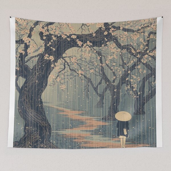 Item preview, Rainy Plum Blossom Grove – Traditional Ukiyo-e Spring Rain Landscape designed and sold by Vandy Fullam.