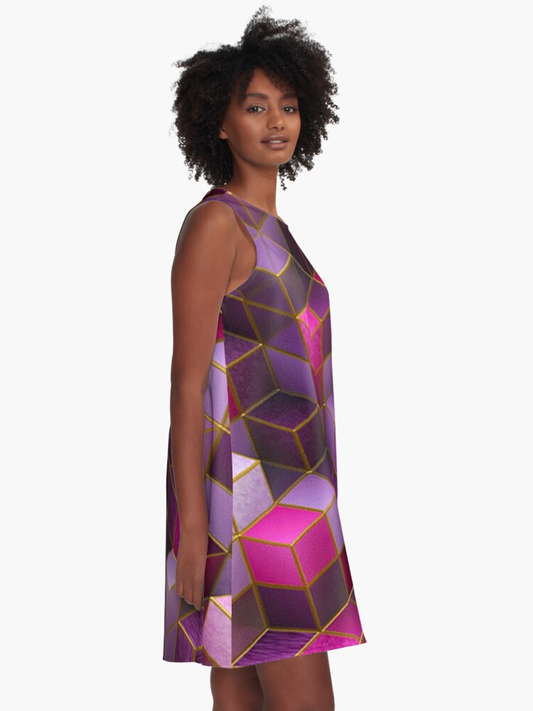 Alternate view of Geometric Cube Square Cyberpunk Punk Rave Wear A-Line Dress
