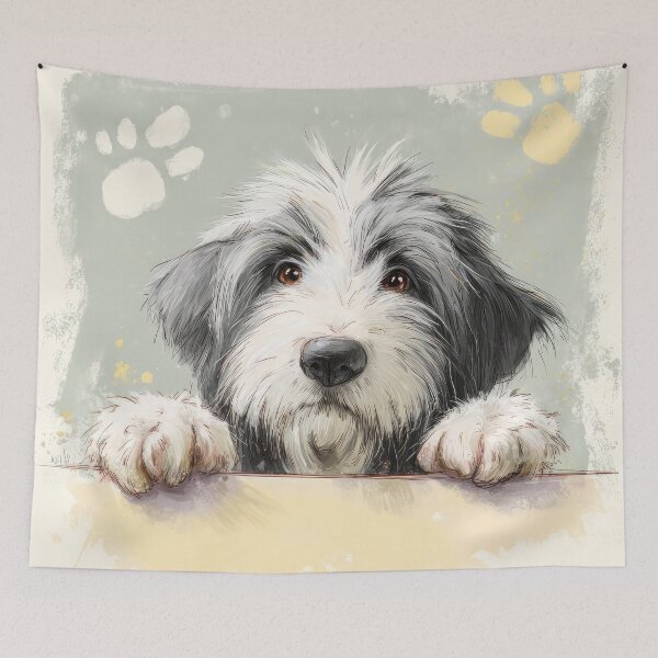 Item preview, Polish Lowland Sheepdog Peeking over Wall 01 designed and sold by Elisabeth Lucas.