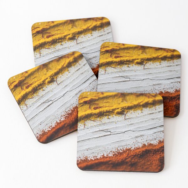 Item preview, Close-up texture of saffron threads on yellow and orange powder designed and sold by homydesign.