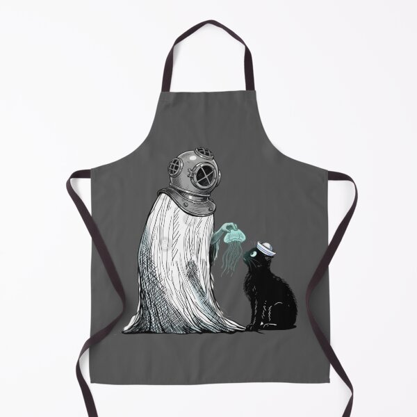 Item preview, Vintage Ghost Diver With Jellyfish And Cute Sailor Black Cat designed and sold by SerenadeArtHub.