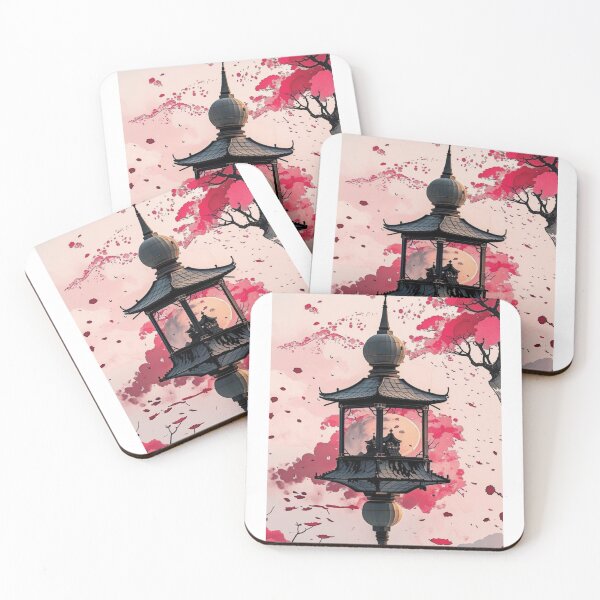 Item preview, Floating Japanese Lantern: Pink Cherry Blossoms and Clouds, Lo-fi Anime Aesthetic Vertical Landscape Illustration designed and sold by HimBoo.