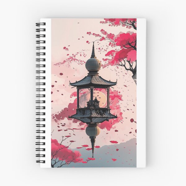 Item preview, Floating Japanese Lantern: Pink Cherry Blossoms and Clouds, Lo-fi Anime Aesthetic Vertical Landscape Illustration designed and sold by HimBoo.