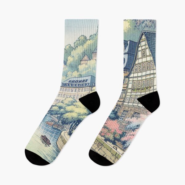 Item preview, Hagen Germany Ukiyo-e Landscape – Edo Woodblock Style River & Historic Architecture designed and sold by Vandy Fullam.