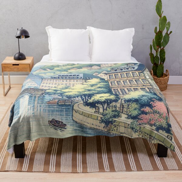 Item preview, Hagen Germany Ukiyo-e Landscape – Edo Woodblock Style River & Historic Architecture designed and sold by Vandy Fullam.