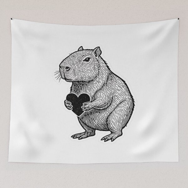 Item preview, Rustic Linocut Capybara Love Token designed and sold by HelixPedia.