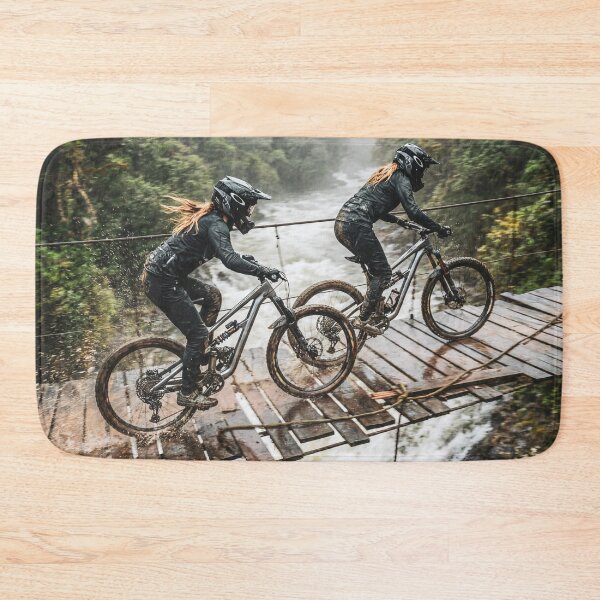 Item preview, Female MTB Riders Racing Over Dangerous Jungle Bridge – Epic Jungle Adrenaline Scene. designed and sold by Hinson MTB Visuals.