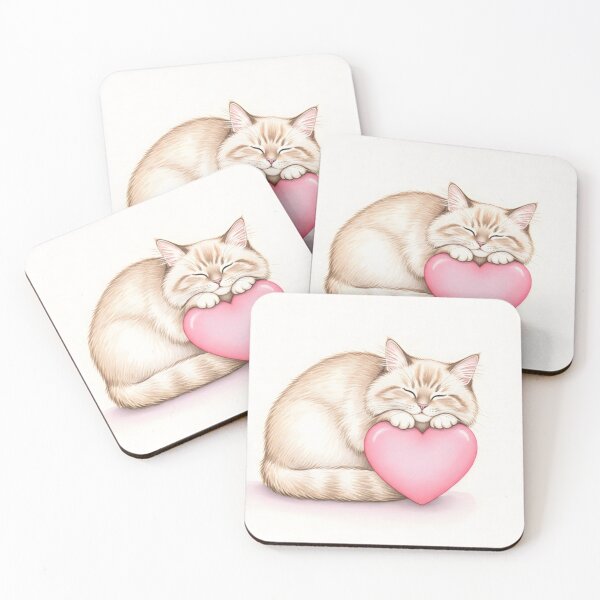 Item preview, Cute fluffy kitten hugging a big pink heart designed and sold by homydesign.