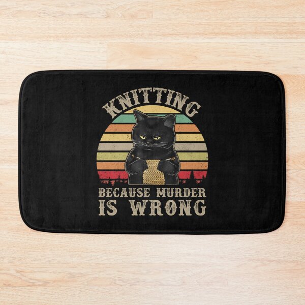 Item preview, Knitting Because Murder Is Wrong Black Cat Knitter Crocheter Vintage Retro Sunset designed and sold by KristenSophie.