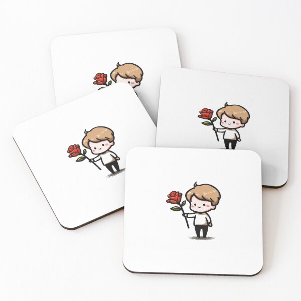 Item preview, Cute chibi boy holding red rose Valentine love gift illustration kawaii cartoon designed and sold by Mimoshi ⭐⭐⭐⭐⭐.