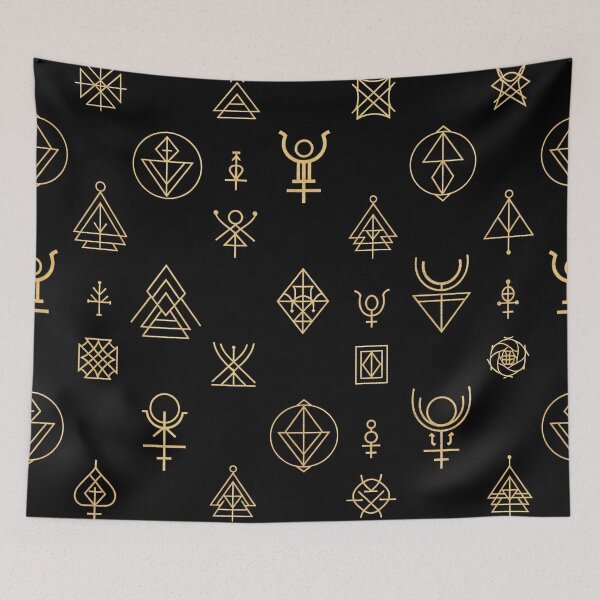 Item preview, Scattered Gold Sigils on Black designed and sold by Kaleidoscope Print.