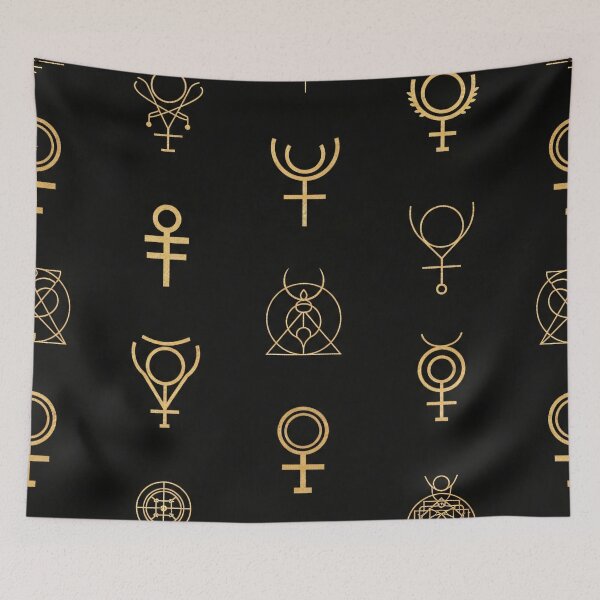 Item preview, Gold Feminine Glyphs on Black designed and sold by Kaleidoscope Print.