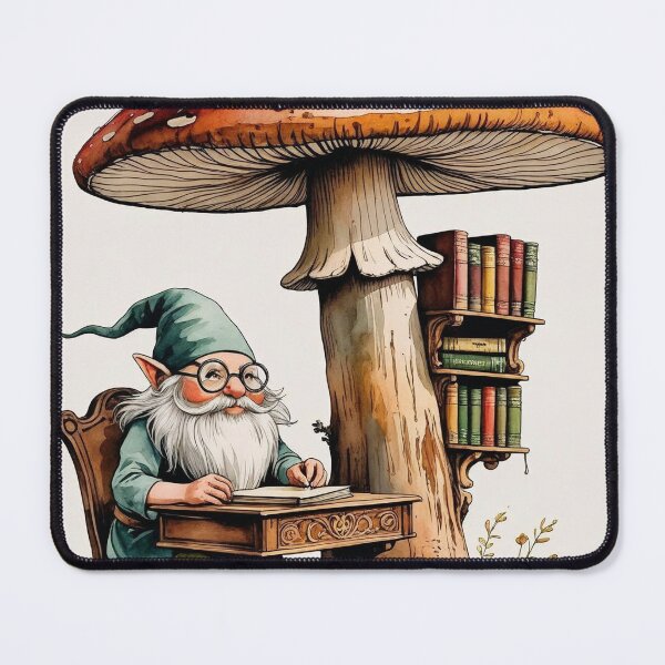 Item preview,  Mushroom Cap Librarian – Cottagecore Gnome Reading Nook designed and sold by Deezyned.