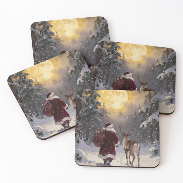 Item preview, Santa & Deer Under the Winter Moon – Cozy Christmas Wall Art designed and sold by AMPrintsArt.