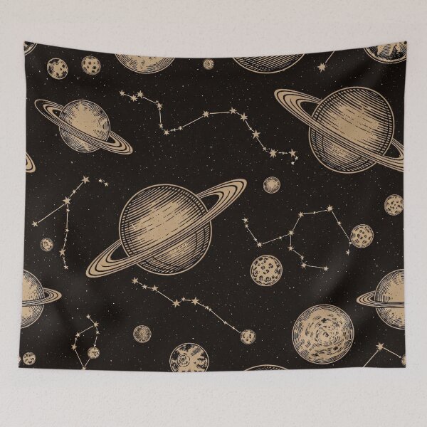 Item preview, Vintage Saturn & Constellations on Black Pattern designed and sold by Kaleidoscope Print.