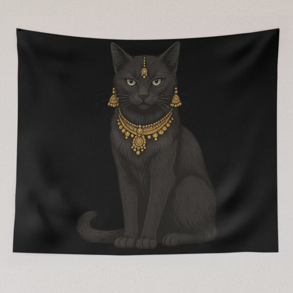 Item preview, Royal Black Cat with Gold Jewelry — Witchy Familiar Dark Aesthetic designed and sold by Mouraludia.