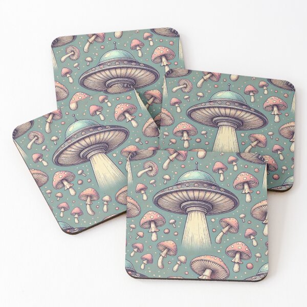 Item preview, UFO and Mushroom Pattern – Surreal Alien Nature Art designed and sold by denip.