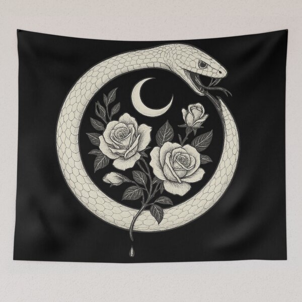 Item preview, Ouroboros Snake & Roses — Gothic Moon Serpent Circle Symbol designed and sold by Mouraludia.