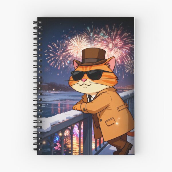 Item preview, New Year Fireworks Cat Detective – Cinematic Winter Artwork designed and sold by SmartDesigner-.