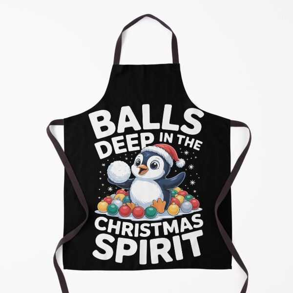 Item preview, Balls Deep in the Christmas Spirit Funny Gift Idea Cute Penguin with Ornaments in Snowy Holiday designed and sold by SkymarArt.