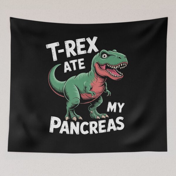 Item preview, My Pancreas Dinosaur Funny Diabetes Awareness Day Raglan Baseball designed and sold by TiredPack.
