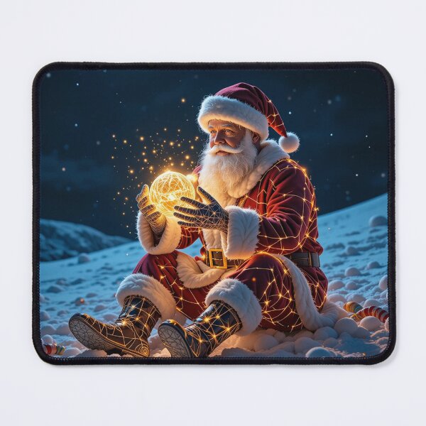 Item preview, Futuristic Wireframe Santa – Glowing Digital Christmas Artwork in Starry Night Scene designed and sold by PixelVibe782.