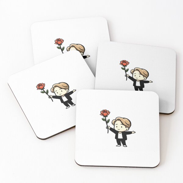 Item preview, Chibi boy holding red rose wearing black suit cute valentine love character illustration artwork designed and sold by Mimoshi ⭐⭐⭐⭐⭐.