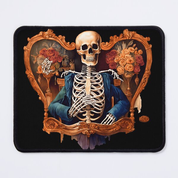 Item preview, Romantic Gothic Skeleton with Roses in Heart Frame - Memento Mori Art designed and sold by TANKLI.
