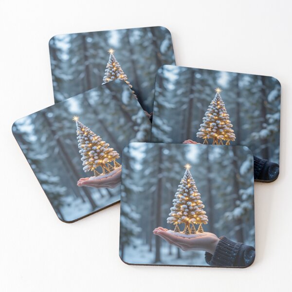 Item preview, Glowing Mini Christmas Tree in Hand – Cozy Winter Forest Scene with Snow & Lights designed and sold by PixelVibe782.