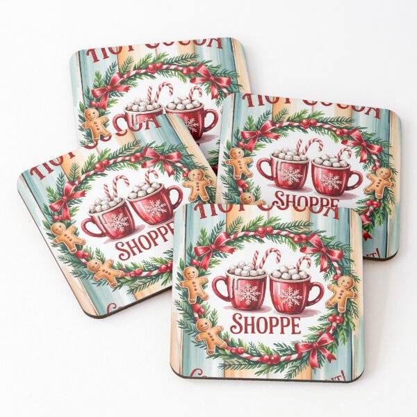 Item preview, Hot Cocoa Shoppe Christmas Wreath Illustration designed and sold by LunaPixelStudio.