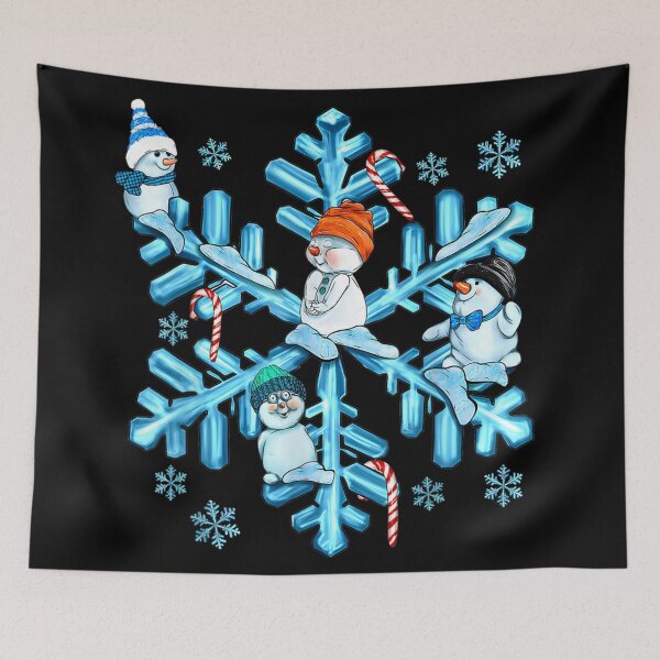 Item preview, Four Cute Snowmen on Giant Snowflake Winter Holiday Graphic Art designed and sold by River Silva.