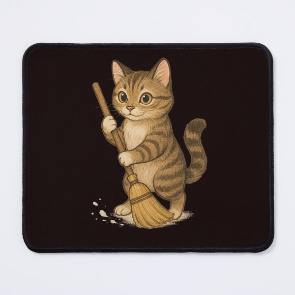 Item preview, Whimsical House-Cleaning Cat with a Broom designed and sold by Tadeusz1.