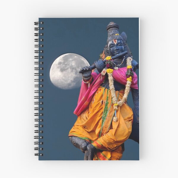 Item preview, Idol of Lord Krishna playing flute with a large moon in the background designed and sold by VeenaNair23.