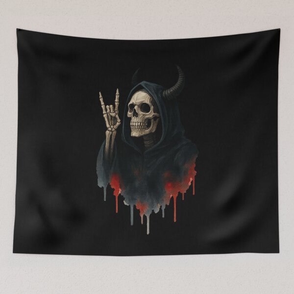 Item preview, Horned Grim Reaper Skeleton with Devil Horns – Dark Watercolor Art designed and sold by LuminShadowArt.