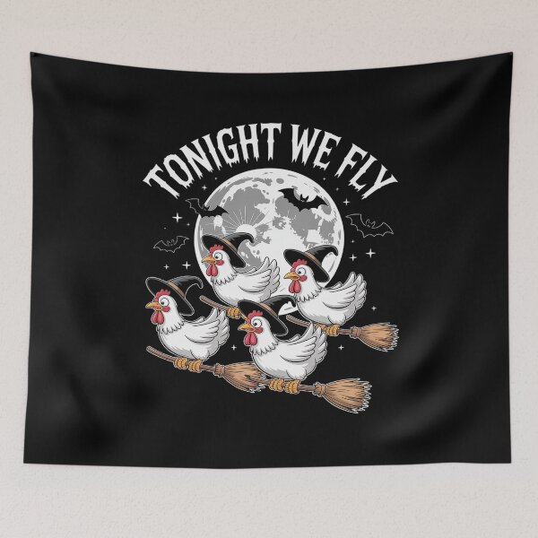 Item preview, Tonight We Fly Funny Chicken Witches Halloween Long designed and sold by HollyBellArtSte.