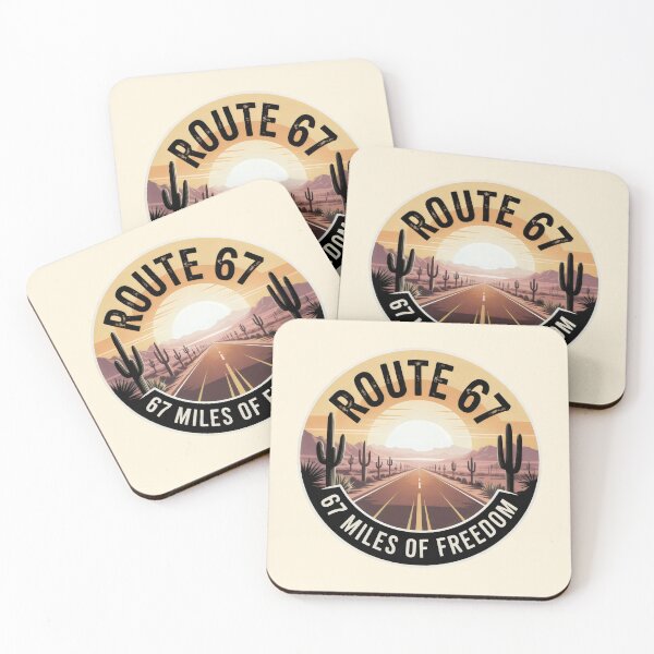 Item preview, Route 67 Desert Highway Emblem with Sunset and Cactus Landscape designed and sold by SplashTastic.