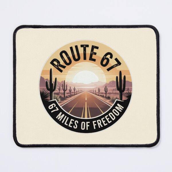 Item preview, Route 67 Desert Highway Emblem with Sunset and Cactus Landscape designed and sold by SplashTastic.