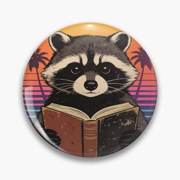 Item preview, Synthwave Raccoon Reading Art: Retro 80s Sunset Palm Tree Aesthetic Design designed and sold by Cherrydora.