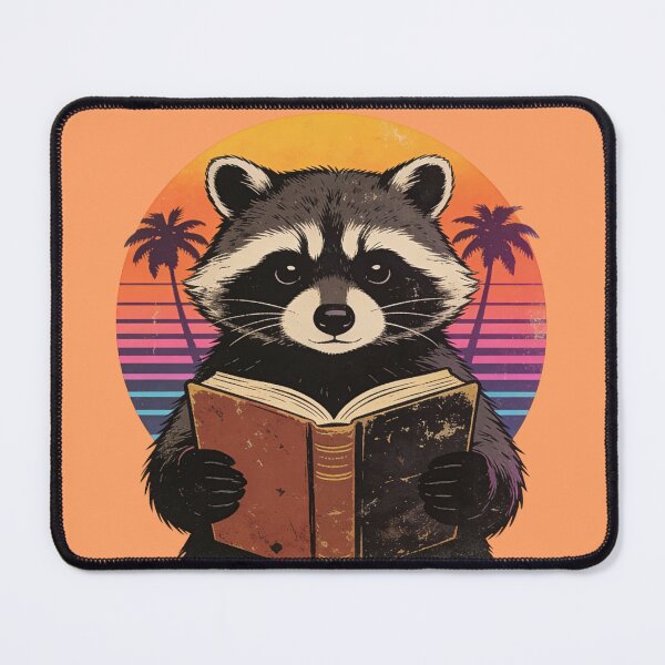 Item preview, Synthwave Raccoon Reading Art: Retro 80s Sunset Palm Tree Aesthetic Design designed and sold by Cherrydora.