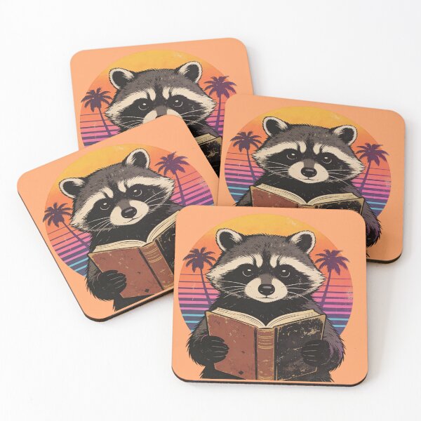 Item preview, Synthwave Raccoon Reading Art: Retro 80s Sunset Palm Tree Aesthetic Design designed and sold by Cherrydora.