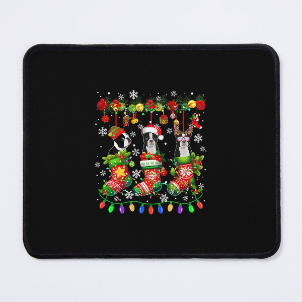 Item preview, Three Boston Terriers Dressed as Santa Elves Christmas designed and sold by clarabersetart.