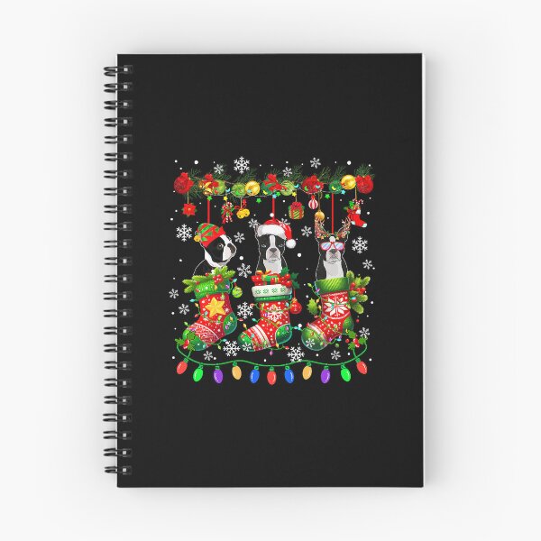 Item preview, Three Boston Terriers Dressed as Santa Elves Christmas designed and sold by clarabersetart.