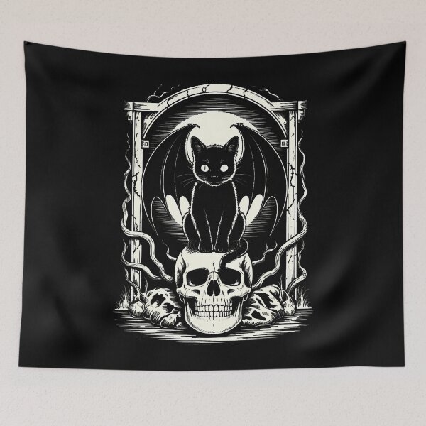 Item preview, Goth Creepy Black Cat Skull Bat Skeleton Gothic Cat Spooky designed and sold by ChelseaEula.