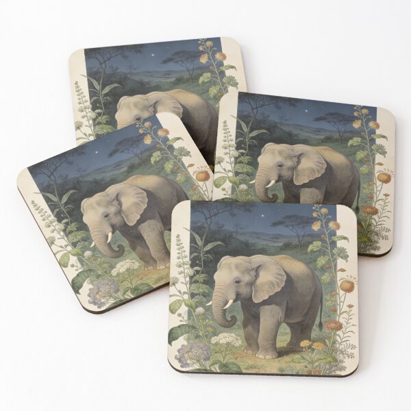 Item preview, Vintage Celestial Elephant Art Print: Night Safari Botanical Illustration designed and sold by Cherrydora.