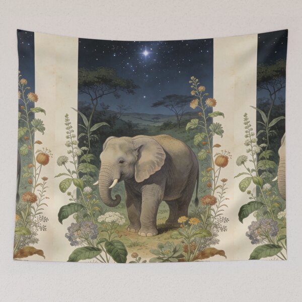 Item preview, Vintage Celestial Elephant Art Print: Night Safari Botanical Illustration designed and sold by Cherrydora.